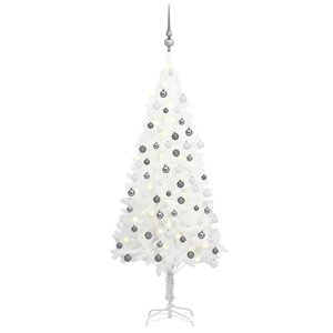 vidaXL Arbre de Noël artificiel pré-éclairé et boules blanc 120 cm
