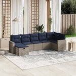 vidaXL Salon de jardin 7 Pièces avec coussins gris résine tressée