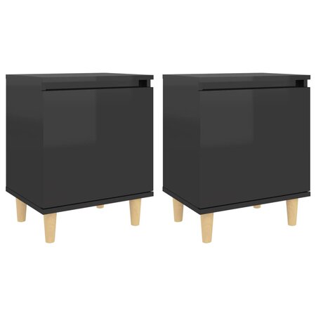 vidaXL Tables de chevet pieds en bois 2 Pièces Noir brillant 40x30x50 cm