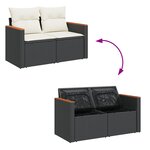 Ensemble 9 pièces de canapés de jardin noir en poly rotin et acacia