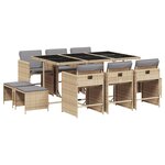 vidaXL Ensemble à manger de jardin et coussins 11 Pièces mélange beige