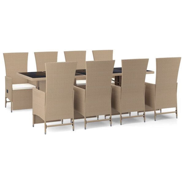 vidaXL Ensemble à manger de jardin et coussins 9 Pièces beige Poly rotin