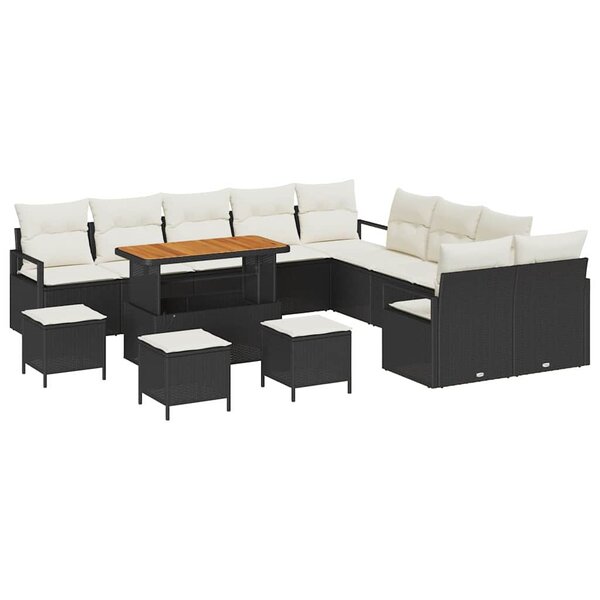 vidaXL Ensemble de canapé de jardin avec coussin 14 Pièces Noir  Crème