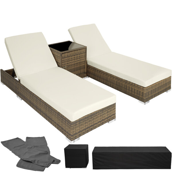 Tectake Bain de soleil duo 5 positions avec 2 sets de housses + housse de protection - marron naturel