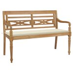 vidaXL Banc Batavia avec coussin crème 150 cm Bois de teck massif