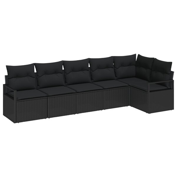 Ensemble de Canapé de Jardin 6 pièces avec Coussins Noir en Rotin Synthétique