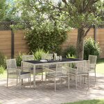 Ensemble de salle à manger de jardin 7 pièces avec coussins en poly rattan gris clair