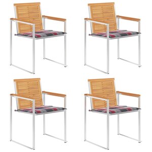 vidaXL Chaises de jardin 4 Pièces avec coussins Bois de teck massif