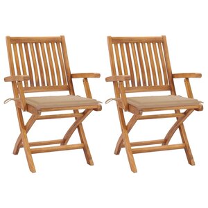 vidaXL Chaises de jardin 2 Pièces avec coussins beige Bois de teck massif