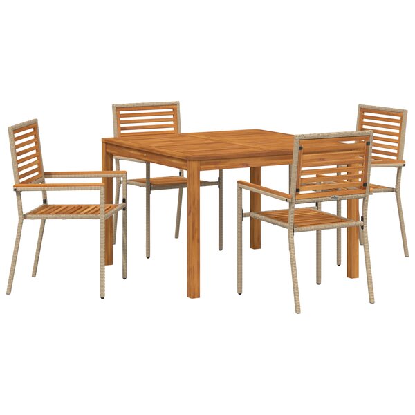 Ensemble de salle à manger de jardin 5 pièces vidaXL Beige Poly Rattan Acacia