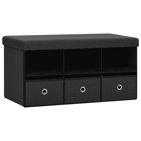 Banc banquette de rangement pliable noir 76 x 38 x 38 cm fau x lin 02_0010904