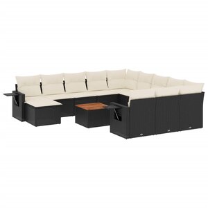 vidaXL Salon de jardin avec coussins 13 Pièces noir résine tressée