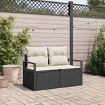 vidaXL Canapé de jardin 2 places avec rangement et coussins  noir en poly rattan.