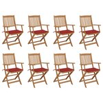 vidaXL Chaises pliables d'extérieur et coussins lot de 8 Bois d'acacia