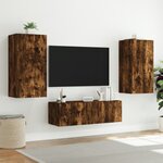 vidaXL Meuble TV muraux 3 Pièces avec lumières LED chêne fumé