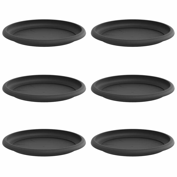 vidaXL Plateau à fleurs rond 6 pc Noir Ø 17 5 x 2 cm Plastique