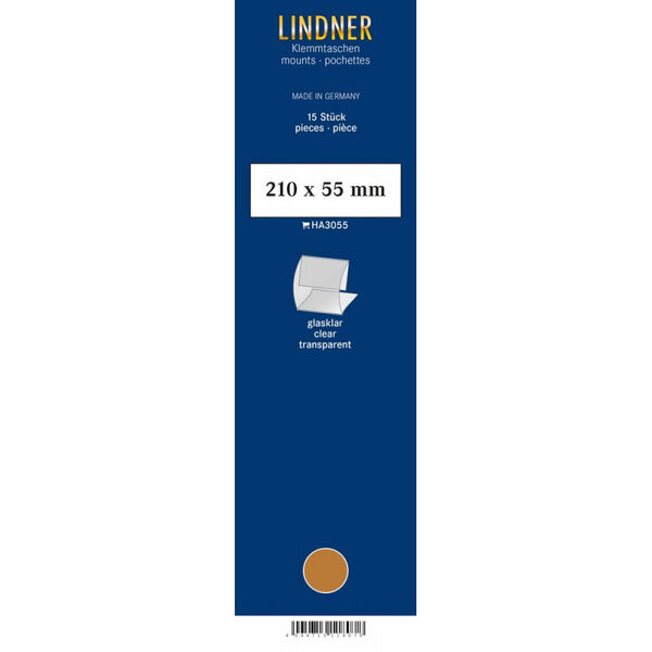 Bandes Klemmfix double soudure 210 x 55 mm pour timbres-poste. Fond - Transparent