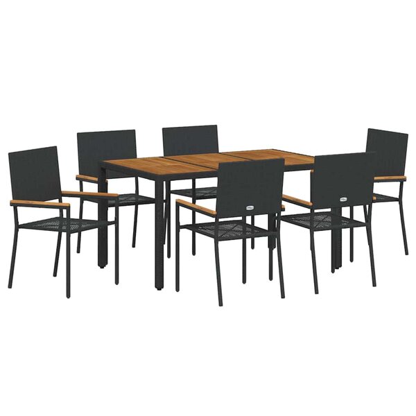 vidaXL Ensemble de salle à manger pour jardin 7 Pièces Noir  Bois
