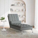 vidaXL Chaise longue de massage avec traversin gris foncé tissu