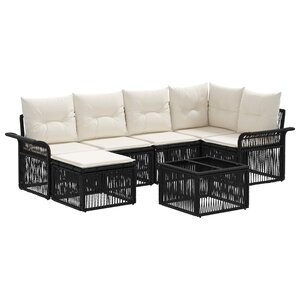 vidaXL Ensemble de canapé de jardin 7 Pièces Noir polyrotin