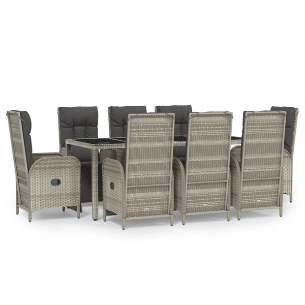 vidaXL Ensemble à manger de jardin 9 Pièces coussins gris résine tressée