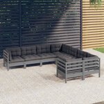 vidaXL Salon de jardin 8 Pièces avec coussins Gris Bois de pin massif