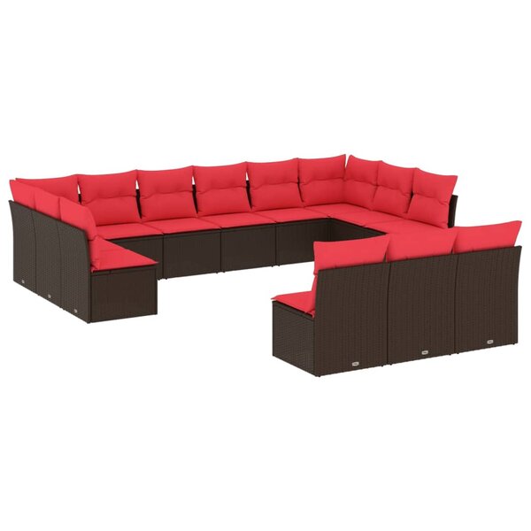 vidaXL Salon de jardin avec coussins 13 Pièces marron résine tressée