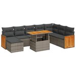 vidaXL Salon de jardin avec coussins 9 Pièces gris résine tressée acacia
