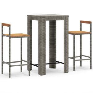 vidaXL Ensemble de bar jardin 3 Pièces gris poly rotin/bois massif acacia