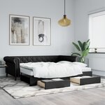 vidaXL Lit de jour avec gigogne et tiroirs noir 90x200 cm similicuir