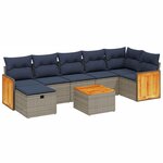 vidaXL Salon de jardin 8 Pièces avec coussins gris résine tressée
