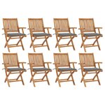 vidaXL Chaises pliables de jardin avec coussins lot de 8 Teck solide