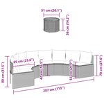 vidaXL Canapé de jardin table coussins demi-rond noir résine tressée