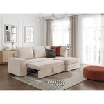 Canapé d'angle droit convertible ARTEMIS 4 places - Velours côtelé beige - 246 x 174 x 96 cm