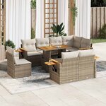 vidaXL Salon de jardin avec coussins 9 Pièces beige résine tressée acacia