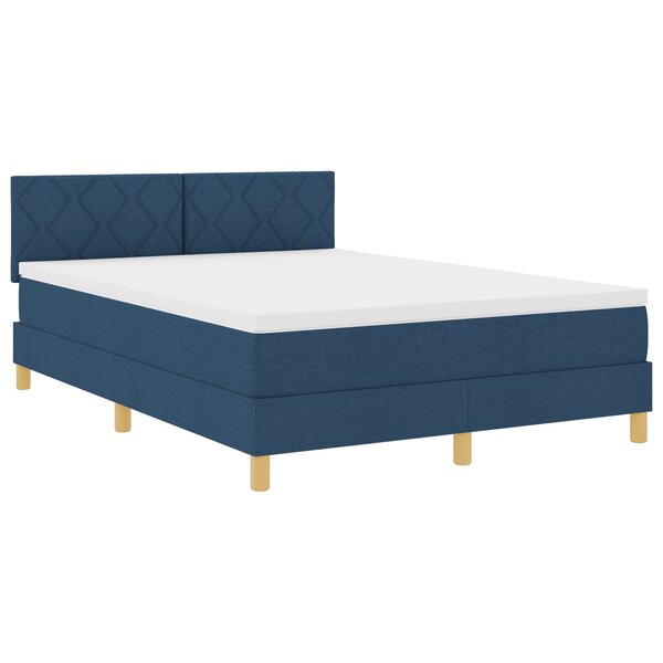 vidaXL Lit coffre avec matelas bleu 140x200 cm en tissu