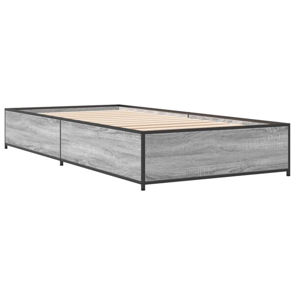 vidaXL Cadre de lit sonoma gris 75x190 cm bois d'ingénierie et métal