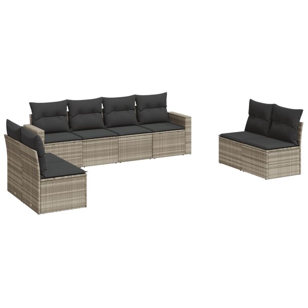 vidaXL Salon de jardin 8 Pièces avec coussins gris clair résine tressée