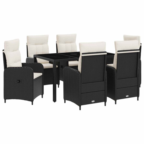 vidaXL Ensemble de repas extérieur 7 Pièces Noir et blanc crème