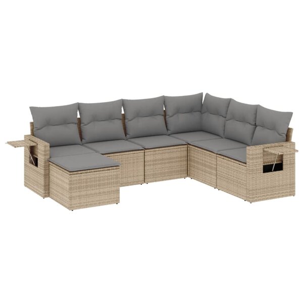 vidaXL Salon de jardin avec coussins 7 Pièces beige résine tressée
