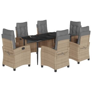 vidaXL Ensemble à manger de jardin coussins 7 Pièces mélange beige rotin