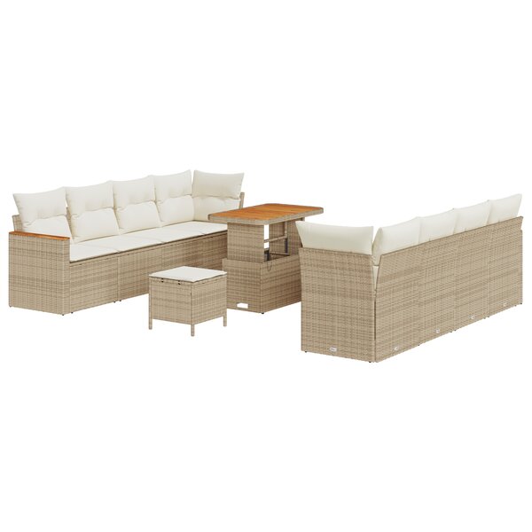 vidaXL Ensemble de Jardin 11 pièces avec coussins beige en poly rattan et acacia.