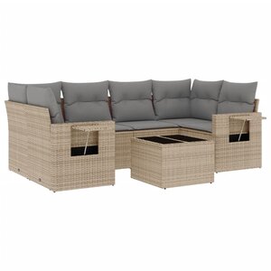 vidaXL Salon de jardin avec coussins 7 Pièces beige résine tressée