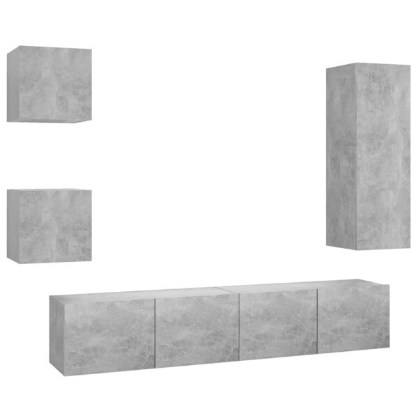 vidaXL Ensemble de meubles TV 5 Pièces Gris béton Bois d'ingénierie