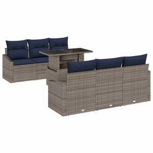 vidaXL Ensemble de canapé de jardin avec coussin 7 Pièces Gris polyrotin