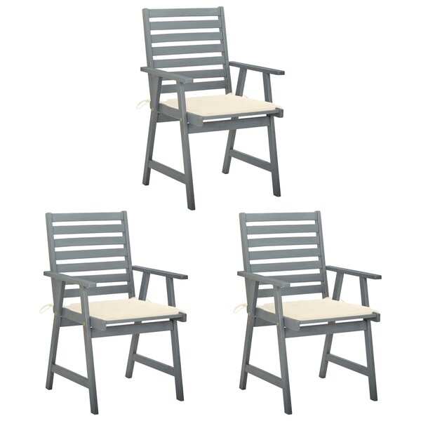 vidaXL Chaises à manger d'extérieur lot de 3 et coussins Acacia massif