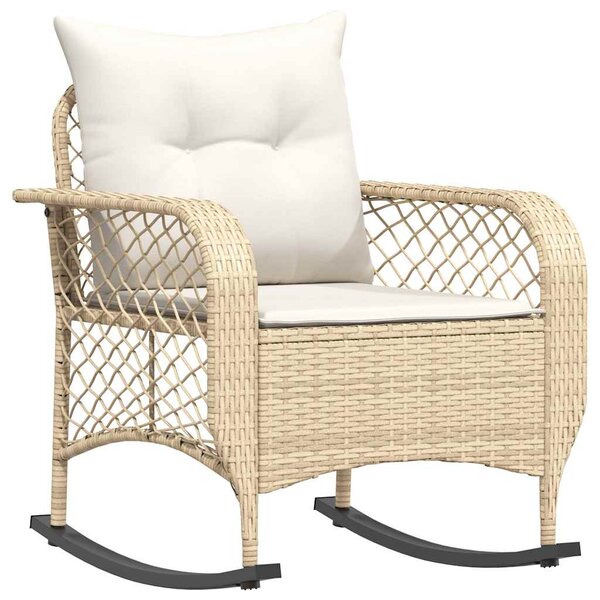 vidaXL Chaise à bascule de jardin avec coussins beige résine tressée