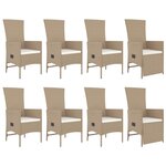 vidaXL Ensemble à manger de jardin et coussins 9 Pièces beige Poly rotin