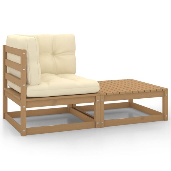 vidaXL Salon de jardin 2 Pièces avec coussins Marron miel Bois de pin