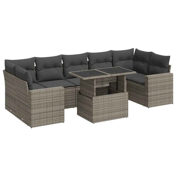 vidaXL Salon de jardin 8 Pièces avec coussins gris résine tressée
